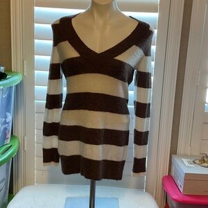 Love Rocks Brown and White V-Neck Sweater